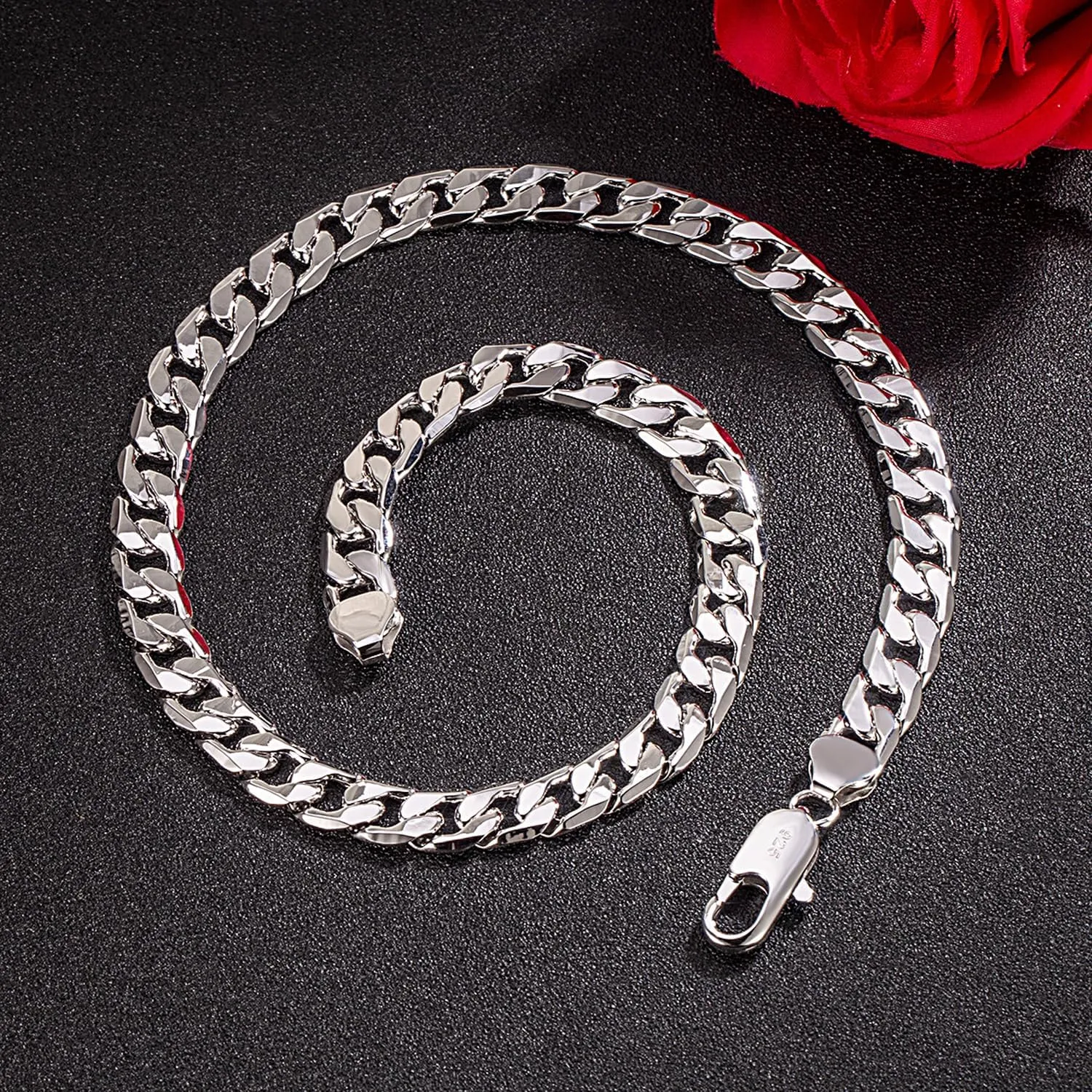 Men Italian 925 Sterling Silver Necklace 10-12MM Solid Diamond-Cut Cuban Link Curb Chain 16 to 30 Inch Fine Jewelry Gifts for Man Women