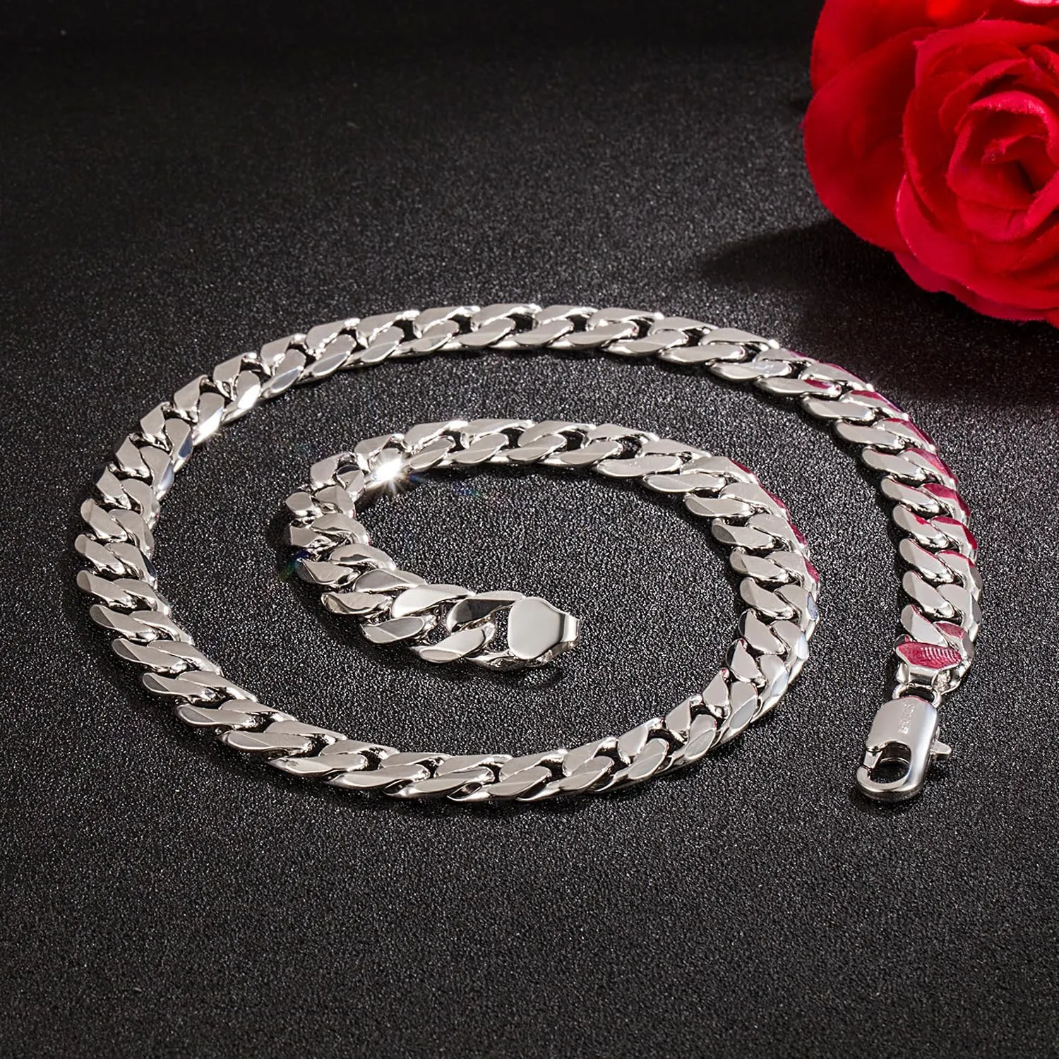 Men Italian 925 Sterling Silver Necklace 10-12MM Solid Diamond-Cut Cuban Link Curb Chain 16 to 30 Inch Fine Jewelry Gifts for Man Women