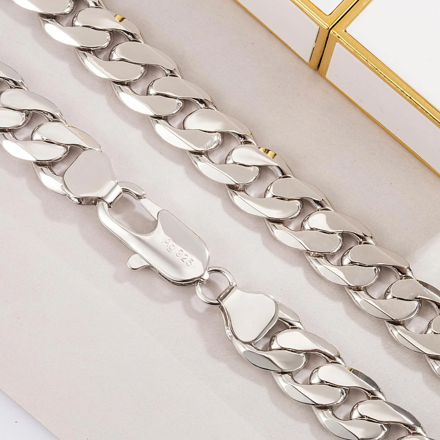Men Italian 925 Sterling Silver Necklace 10-12MM Solid Diamond-Cut Cuban Link Curb Chain 16 to 30 Inch Fine Jewelry Gifts for Man Women