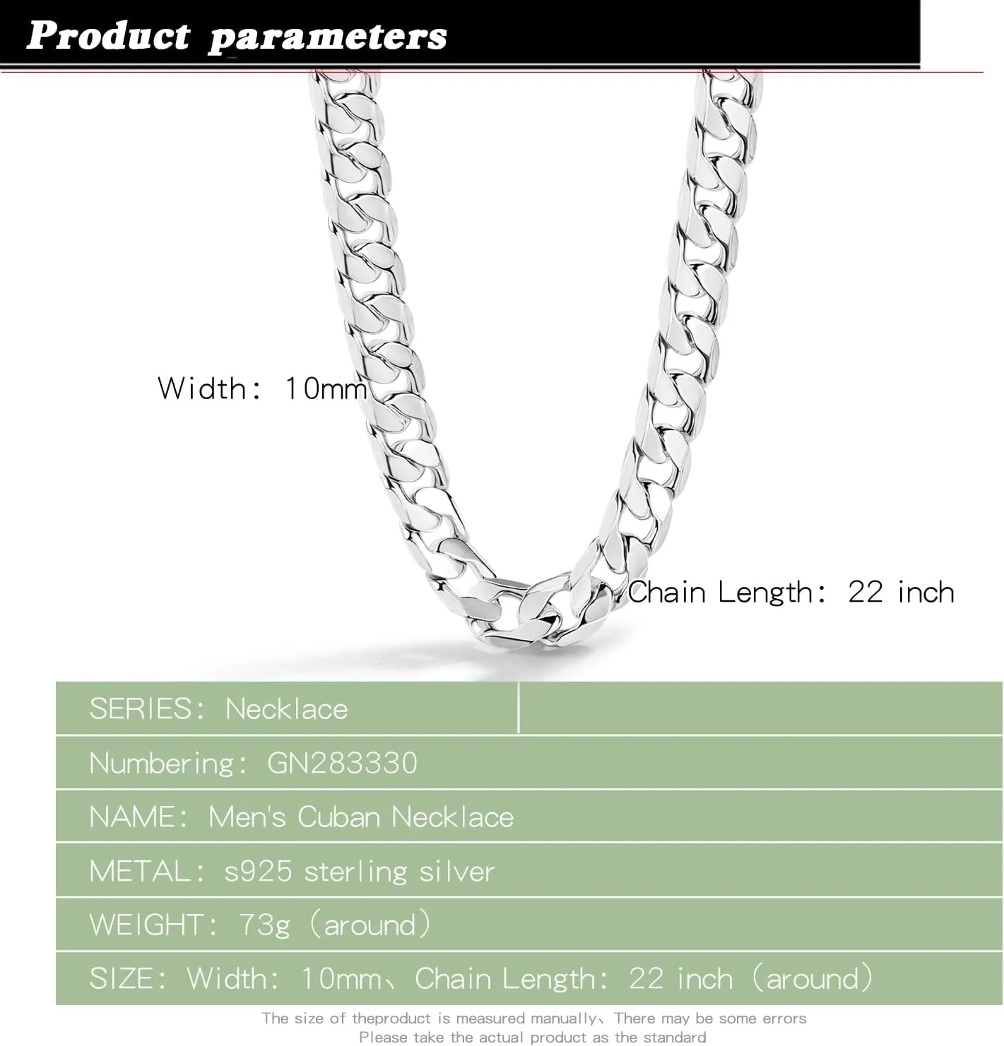 Men Italian 925 Sterling Silver Necklace 10-12MM Solid Diamond-Cut Cuban Link Curb Chain 16 to 30 Inch Fine Jewelry Gifts for Man Women