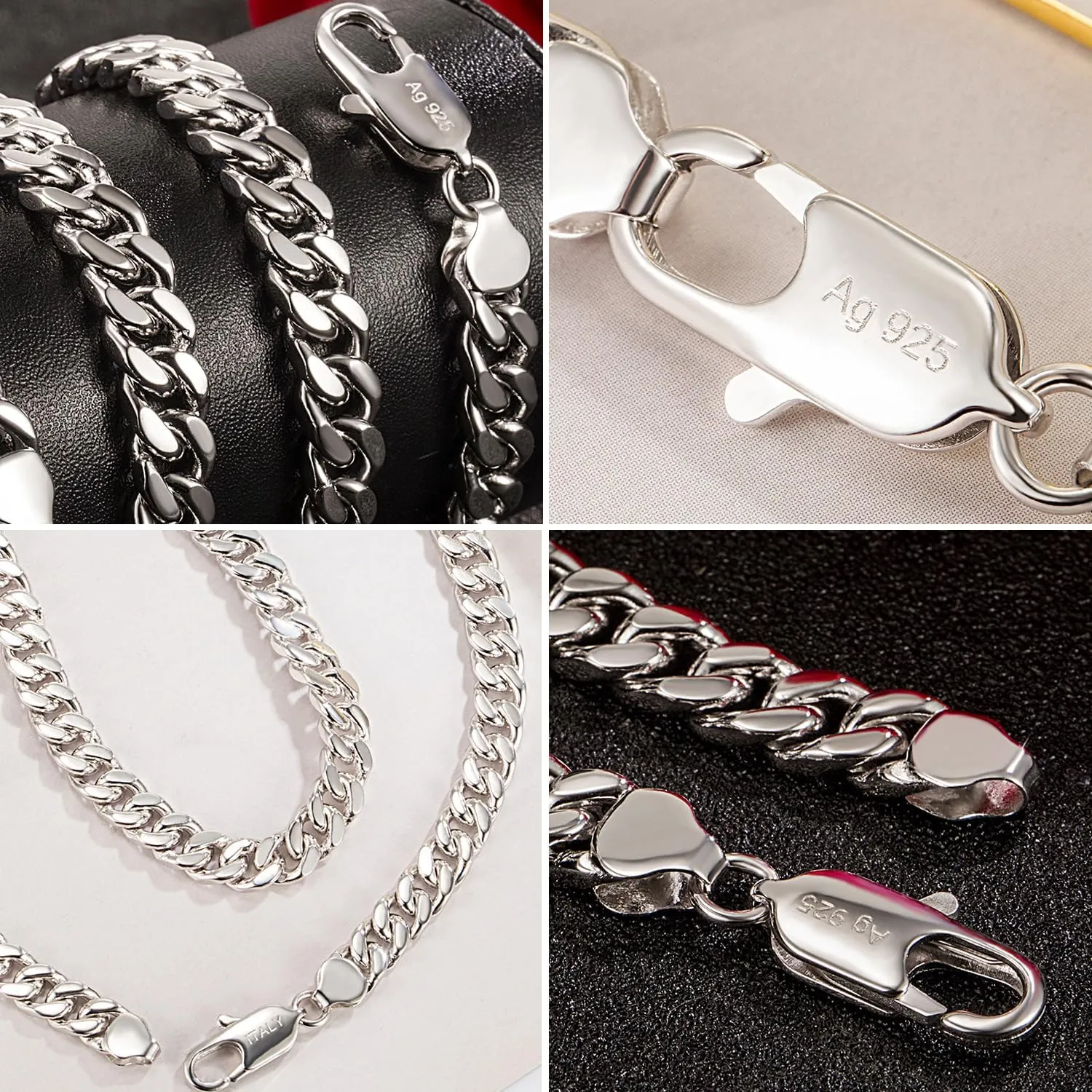 Men Italian 925 Sterling Silver Necklace 8-10-12MM Solid Miami Cuban Link Chain 18 "20" 22 "24" 26" 28 "30 "Man Women Jewelry Gift