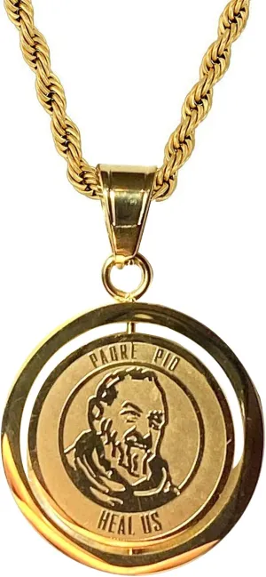 Men Women Gold Finish holy Blessed Saint St Padre Pio Pietrelcina pendant necklace Stainless Steel Jewelry Catholic Mary, Padre Pio Pray for us Religious Jewelry Necklace Set