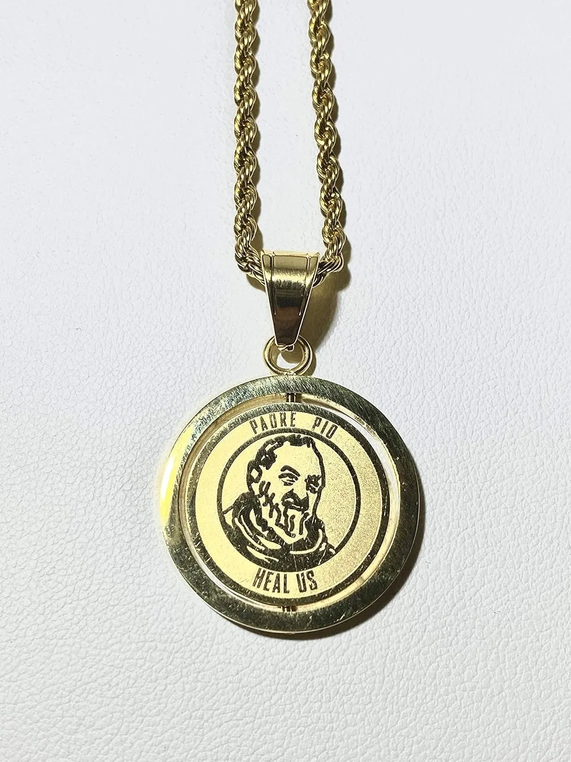 Men Women Gold Finish holy Blessed Saint St Padre Pio Pietrelcina pendant necklace Stainless Steel Jewelry Catholic Mary, Padre Pio Pray for us Religious Jewelry Necklace Set