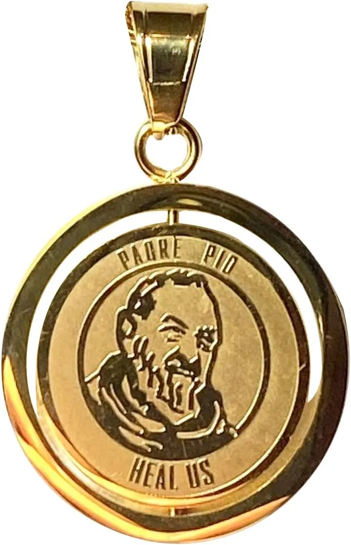 Men Women Gold Finish holy Blessed Saint St Padre Pio Pietrelcina pendant necklace Stainless Steel Jewelry Catholic Mary, Padre Pio Pray for us Religious Jewelry Necklace Set