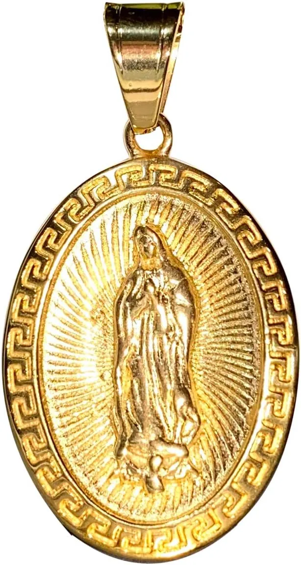 Men Women Gold Finish Our lady of Guadalupe holy Blessed pendant necklace Stainless Steel Jewelry Catholic Mary, Mary Guadalupe Blessed Mother Mary - Our Lady of Guadalupe Religious Jewelry Necklace Set