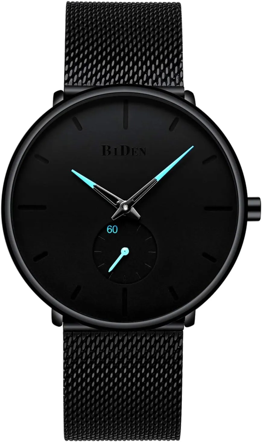 Mens Black Watches Men Stainless Steel Waterproof Mesh Watch Simple Designer Analogue Quartz Stylish Watch Men's Luxury Business Classic Dress Watch for Men