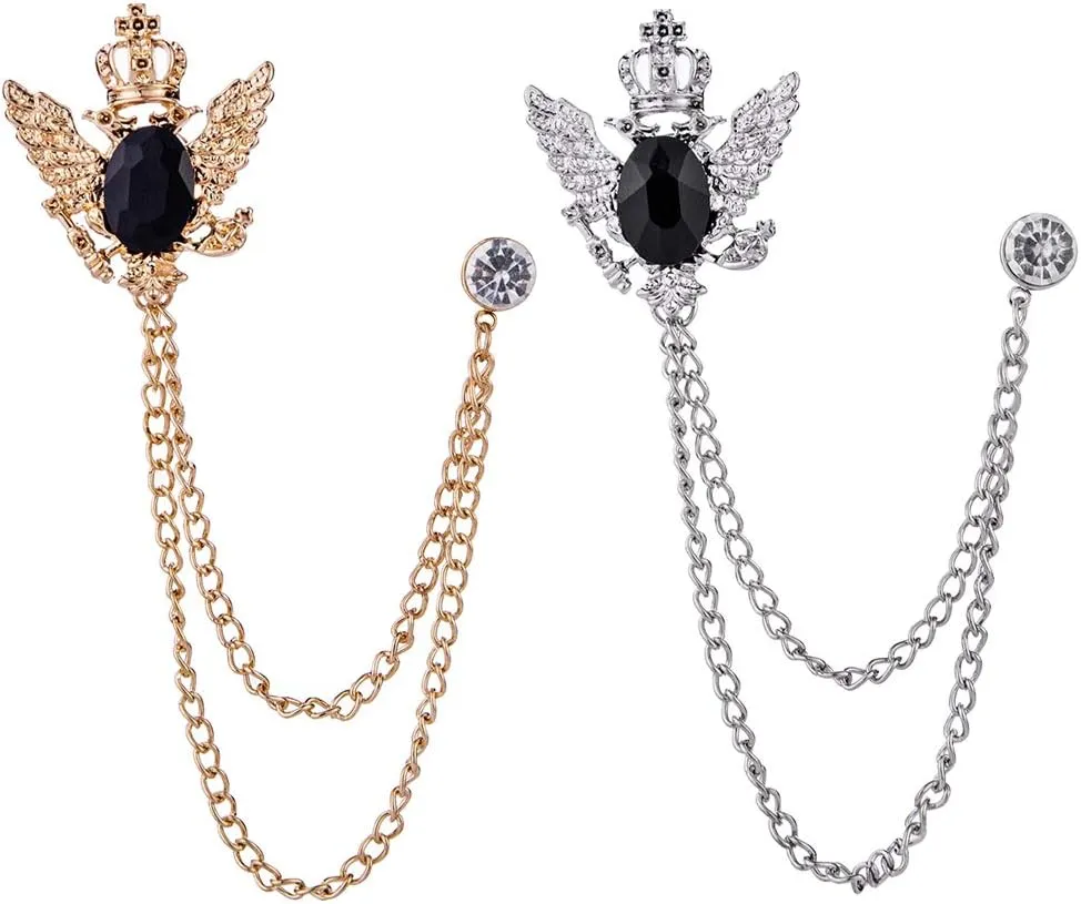 Men's Brooch Suit Pin Badge with Chains and Buckle Chain Collar Lapel Pin for Men and Women Suit Tuxedo Tie Hat Scarf