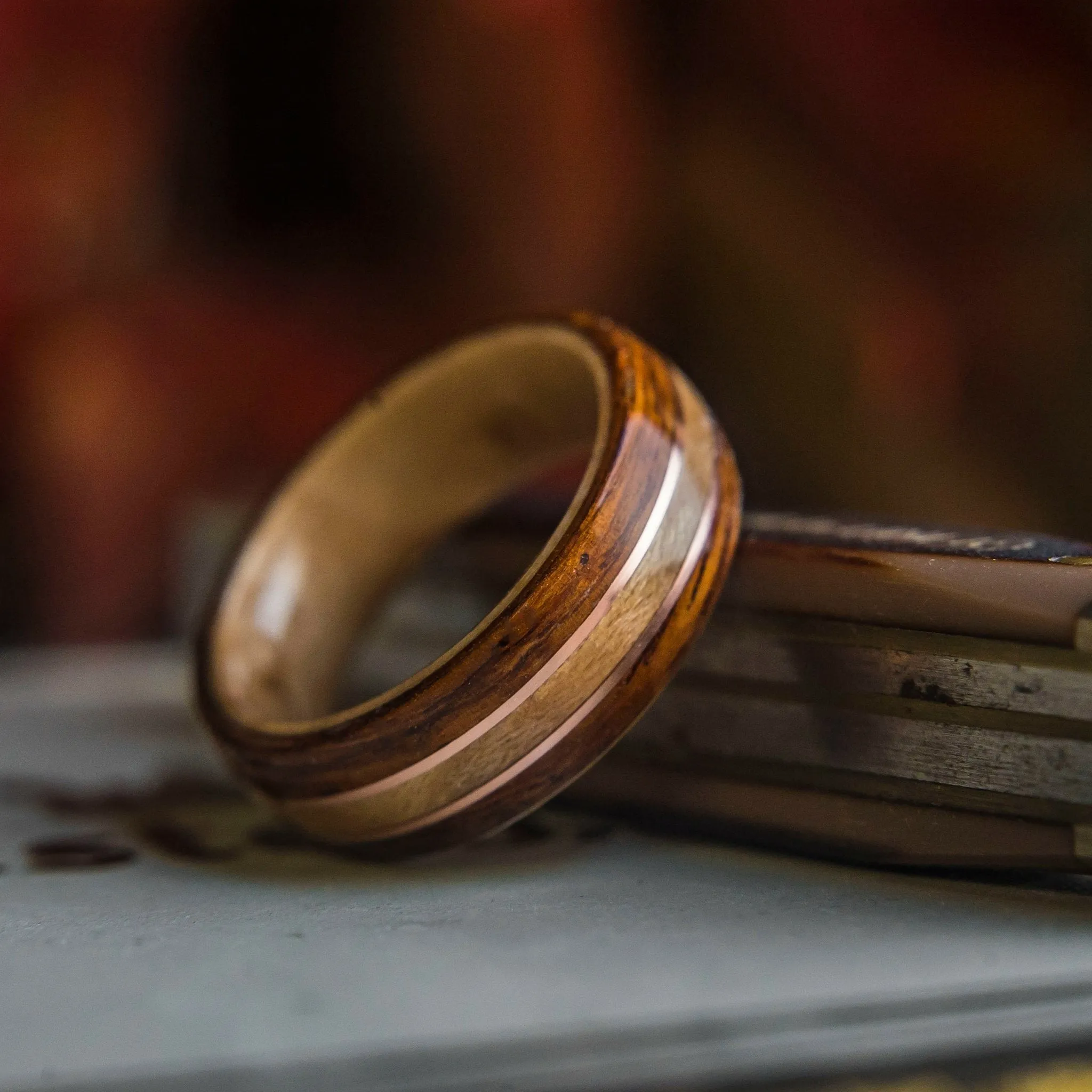 Mens Copper Bentwood Ring