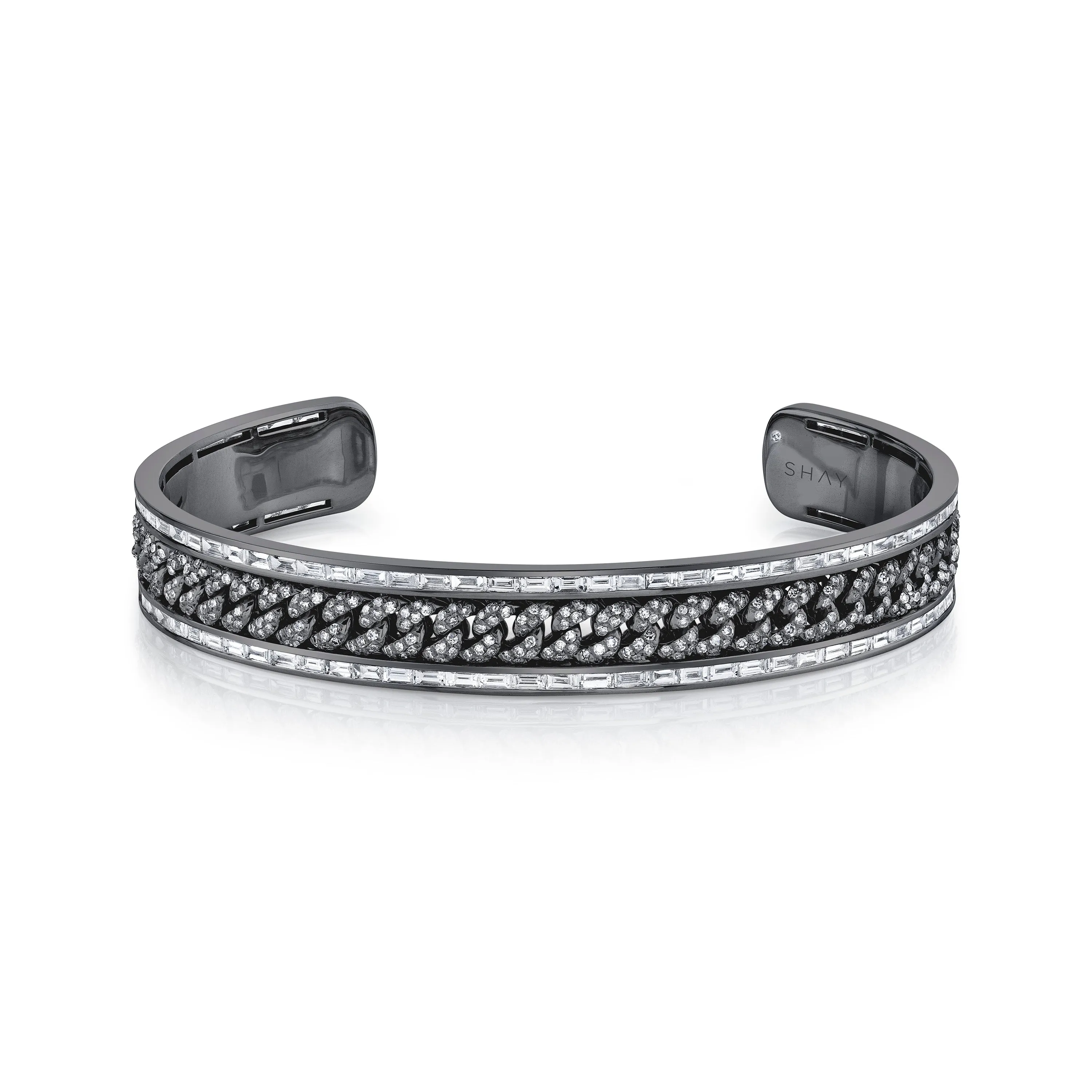 MEN'S DIAMOND PAVE MINI LINK BANGLE W/ BAGUETTE BORDER