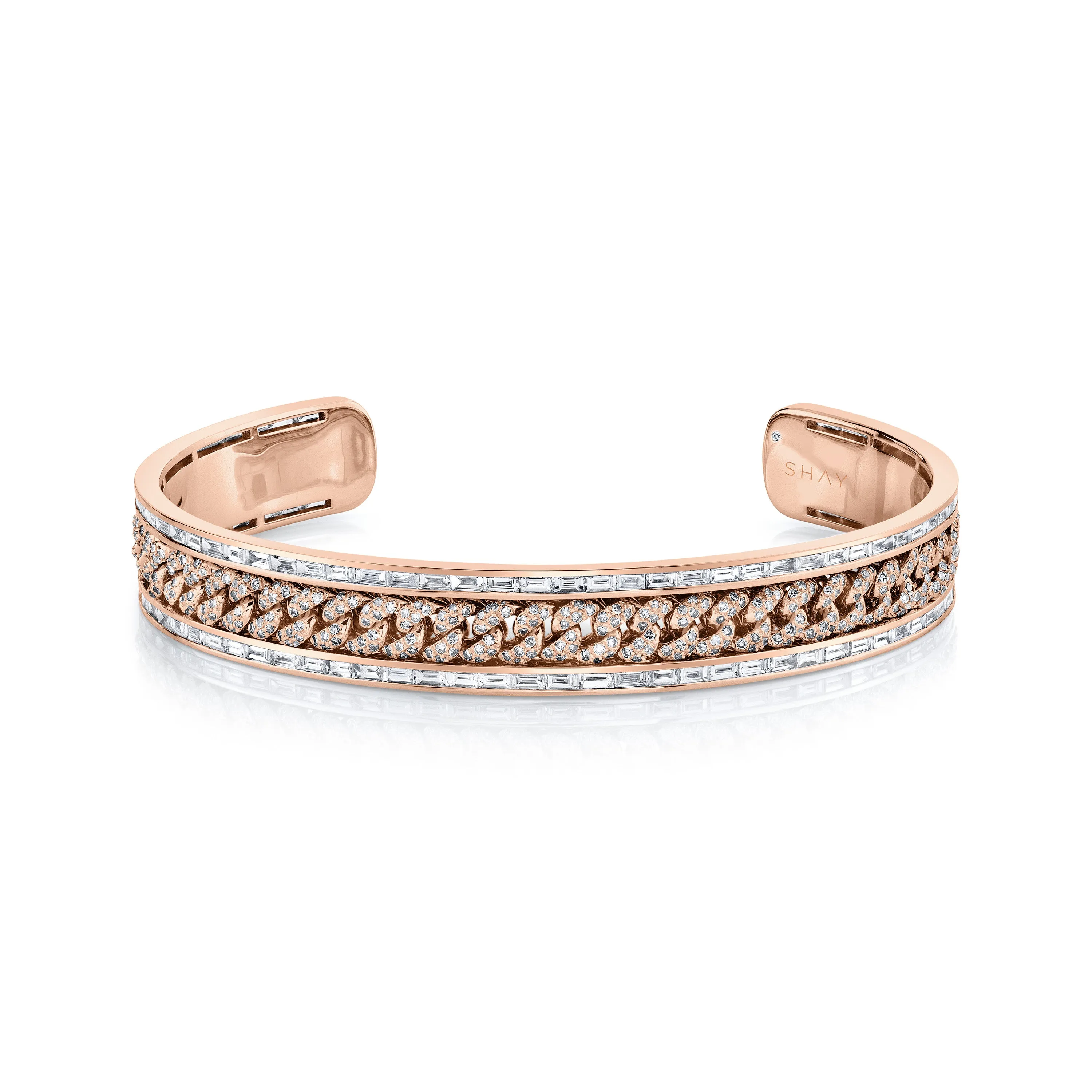 MEN'S DIAMOND PAVE MINI LINK BANGLE W/ BAGUETTE BORDER