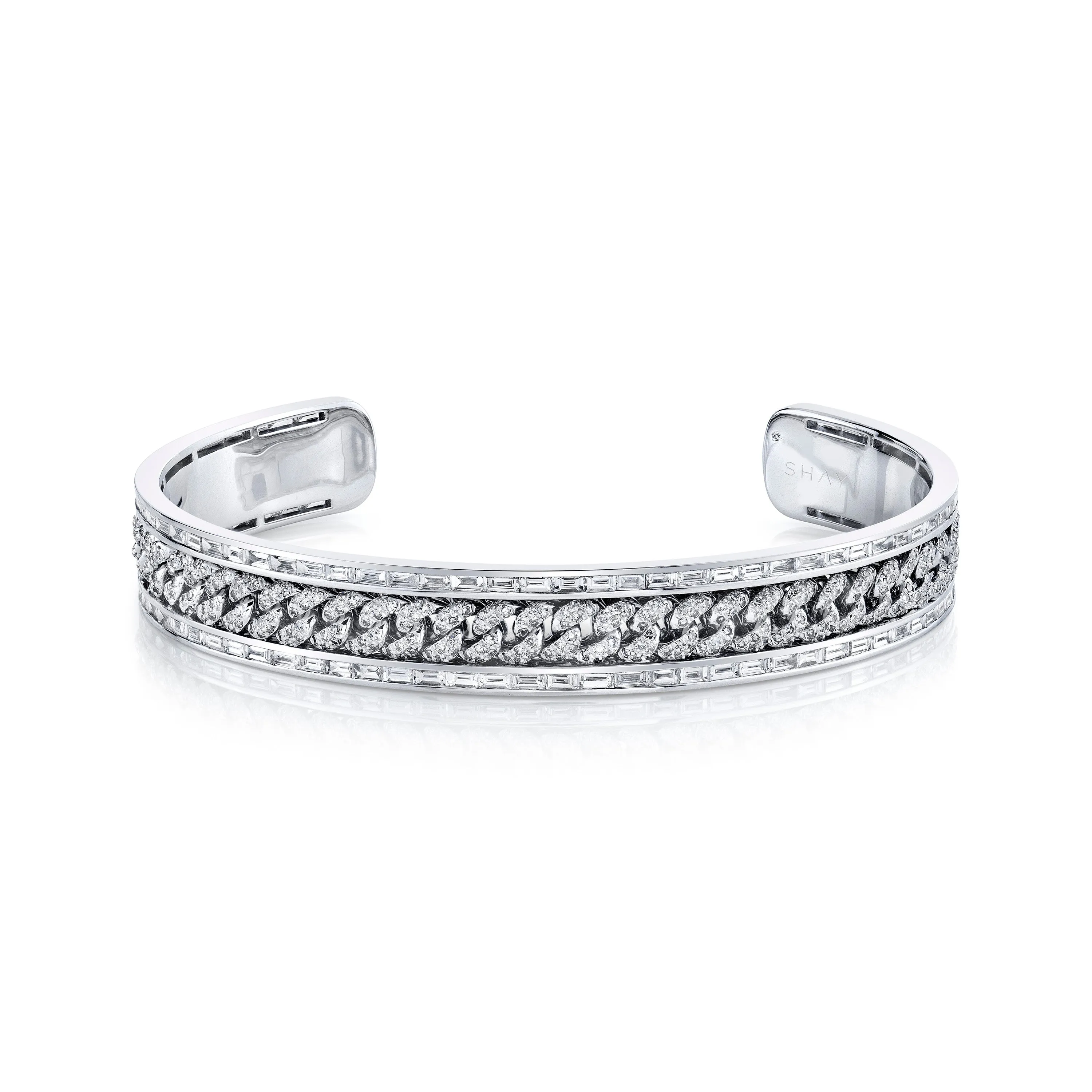 MEN'S DIAMOND PAVE MINI LINK BANGLE W/ BAGUETTE BORDER