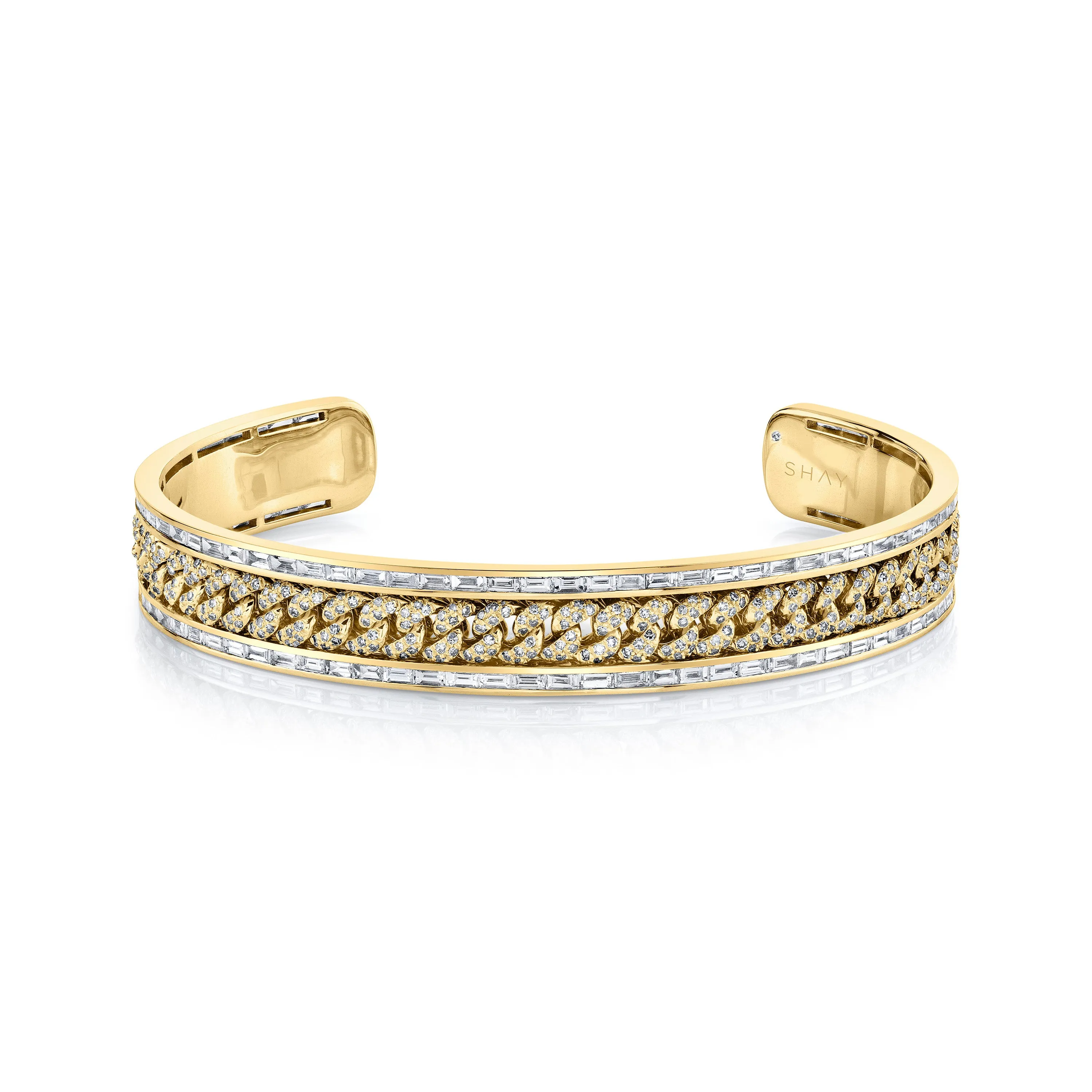 MEN'S DIAMOND PAVE MINI LINK BANGLE W/ BAGUETTE BORDER