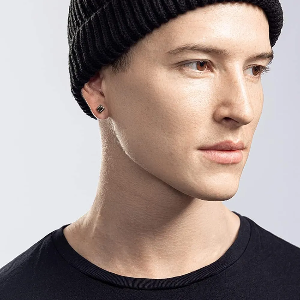 Mens Earrings Stud Dice Shape Mens Square Earrings Hypoallergenic Stud Earrings Fashion Dainty 8mm for Father Son or Cool Girl