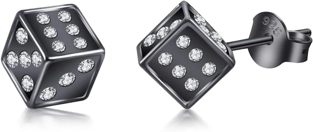 Mens Earrings Stud Dice Shape Mens Square Earrings Hypoallergenic Stud Earrings Fashion Dainty 8mm for Father Son or Cool Girl