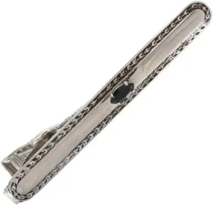 Mens Silver ToneTie Clasp Clip Retro Design Crystal Black Detailing 2 1/8" Fashion Details for Ties Trendy Accessories Stylish Additions Chic Details