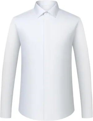 Men's Solid Color Long Sleeve French Cuff Dress Shirts, Hidden Button Front, Includes Blue Gemstone Cufflinks