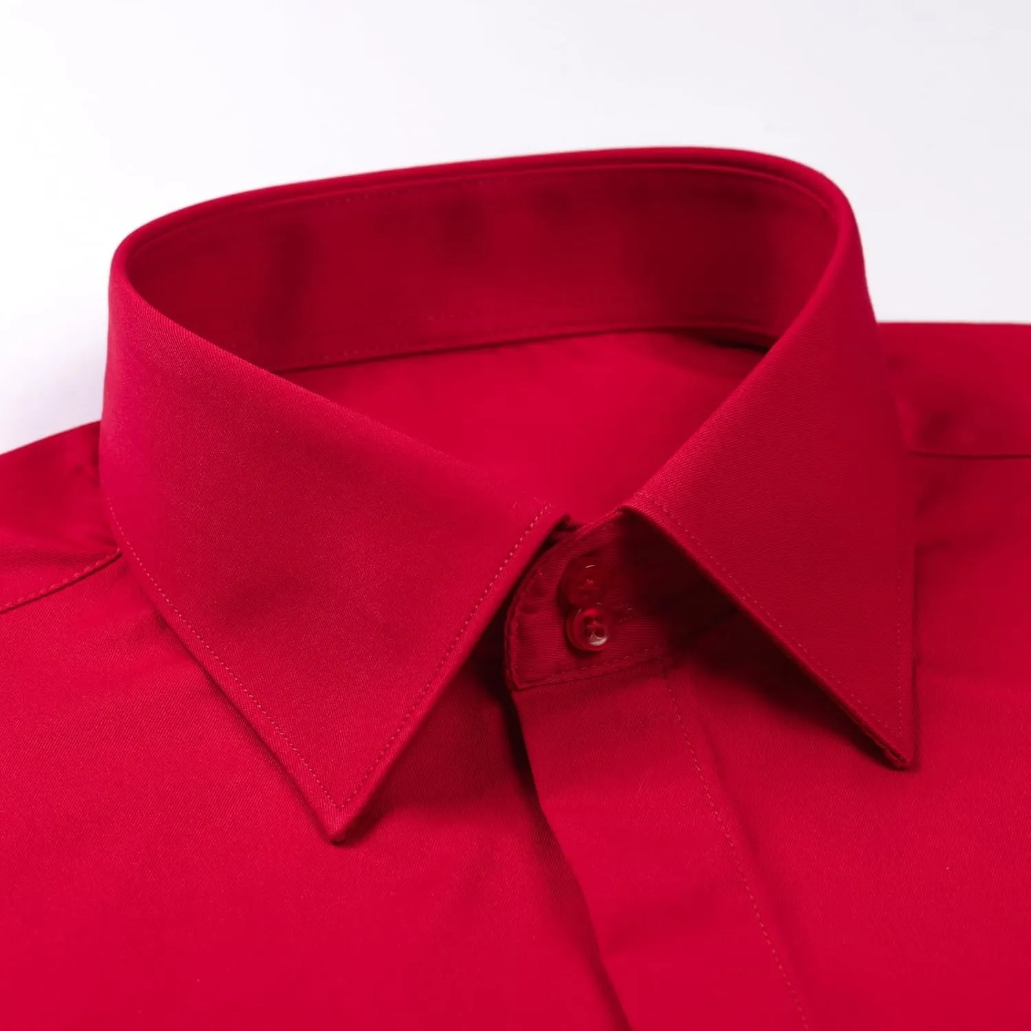 Men's Solid Color Long Sleeve French Cuff Dress Shirts, Hidden Button Front, Includes Blue Gemstone Cufflinks