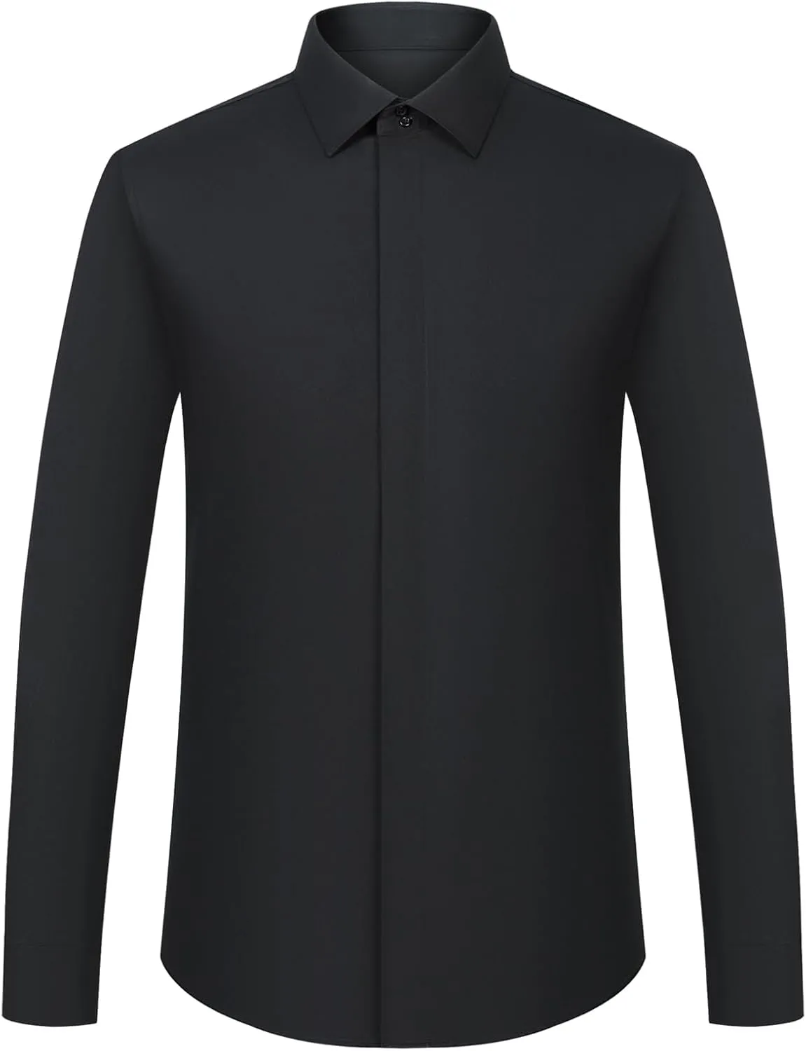 Men's Solid Color Long Sleeve French Cuff Dress Shirts, Hidden Button Front, Includes Blue Gemstone Cufflinks