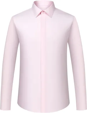 Men's Solid Color Long Sleeve French Cuff Dress Shirts, Hidden Button Front, Includes Blue Gemstone Cufflinks