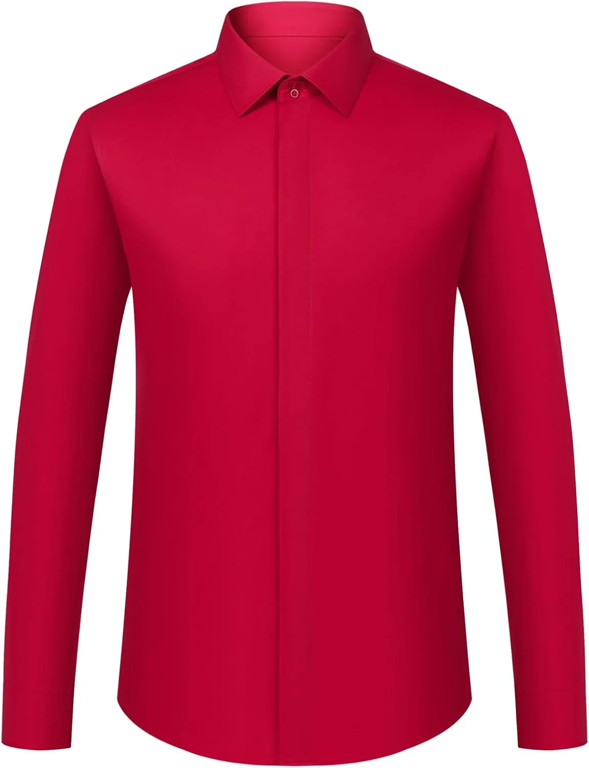Men's Solid Color Long Sleeve French Cuff Dress Shirts, Hidden Button Front, Includes Blue Gemstone Cufflinks