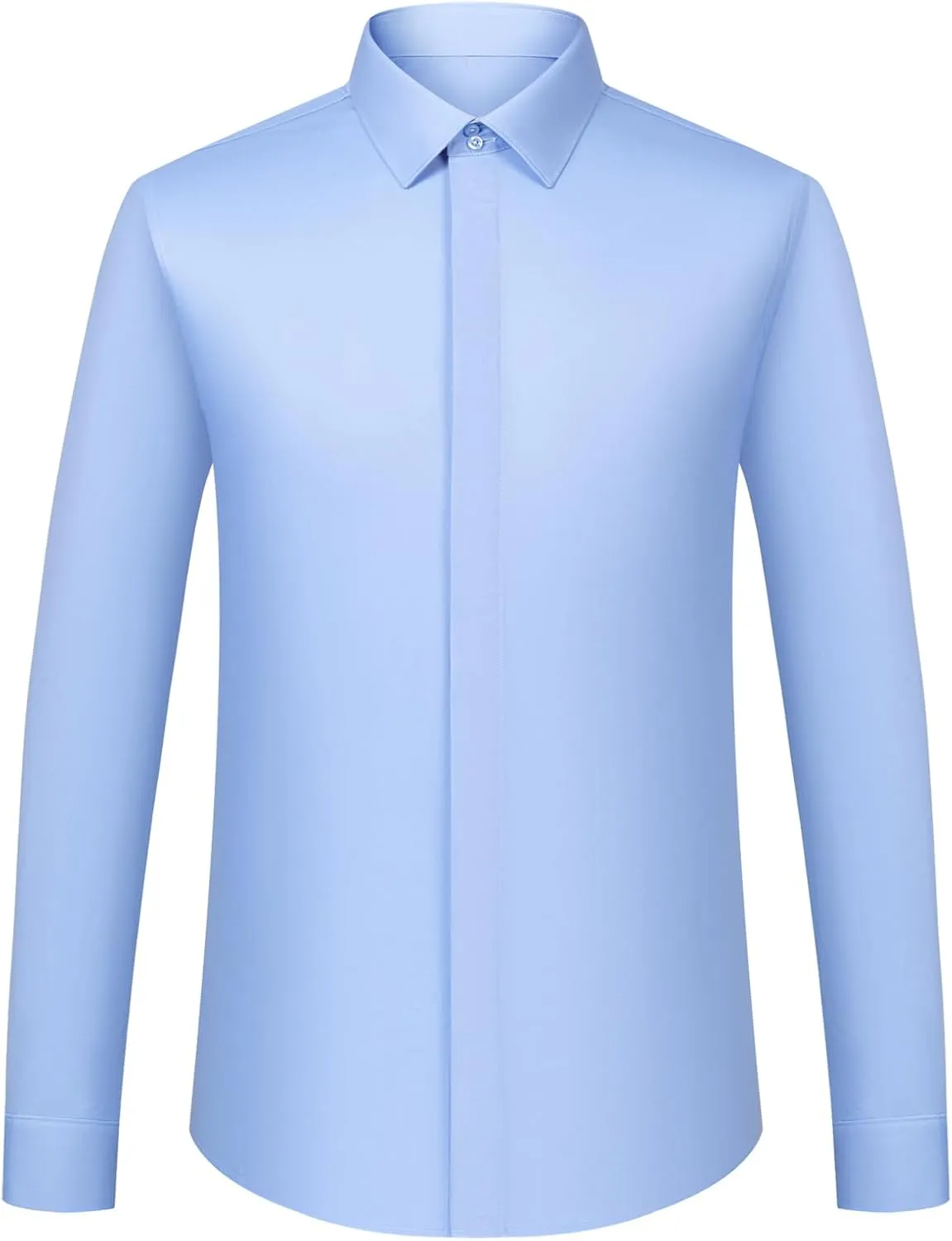 Men's Solid Color Long Sleeve French Cuff Dress Shirts, Hidden Button Front, Includes Blue Gemstone Cufflinks