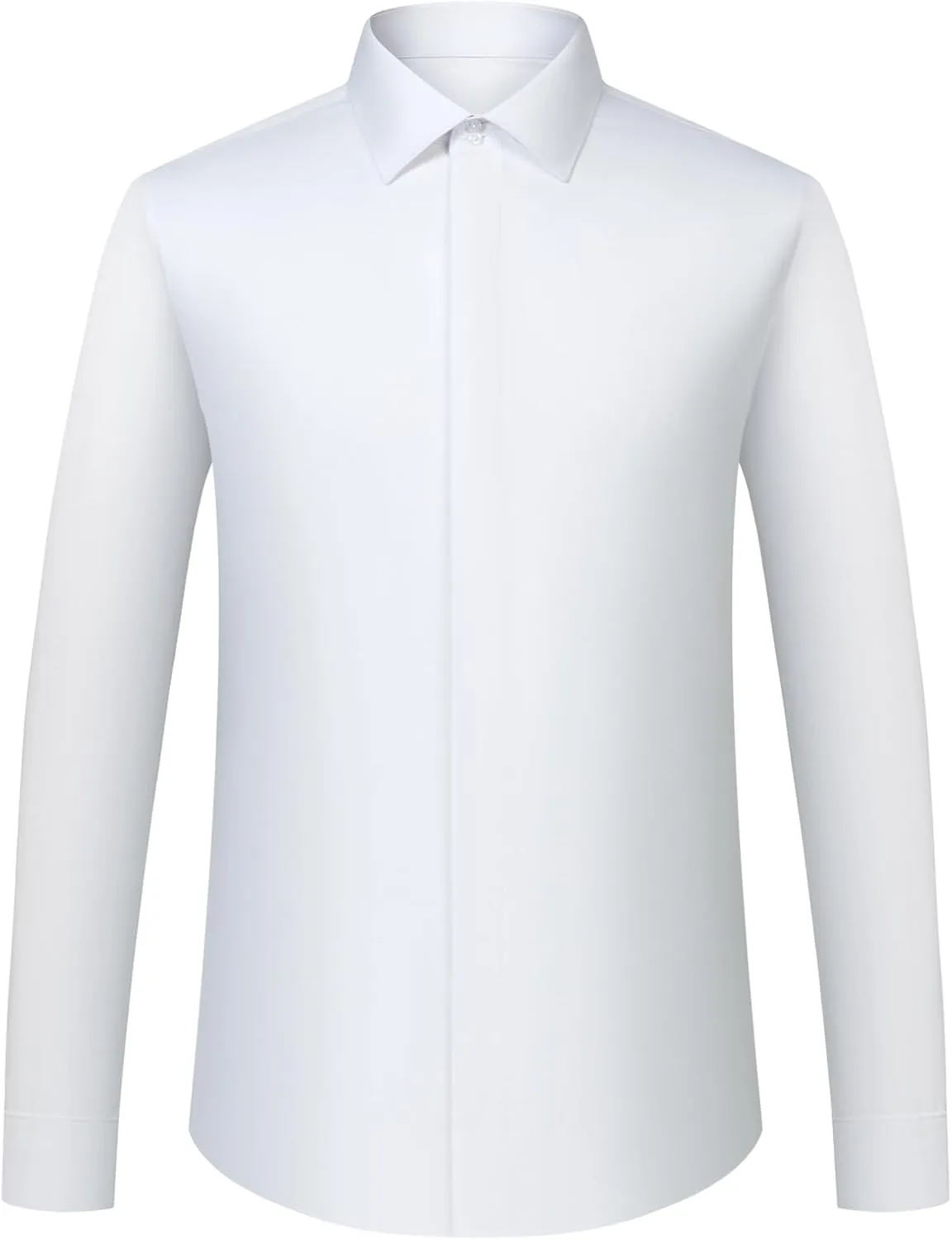 Men's Solid Color Long Sleeve French Cuff Dress Shirts, Hidden Button Front, Includes Blue Gemstone Cufflinks