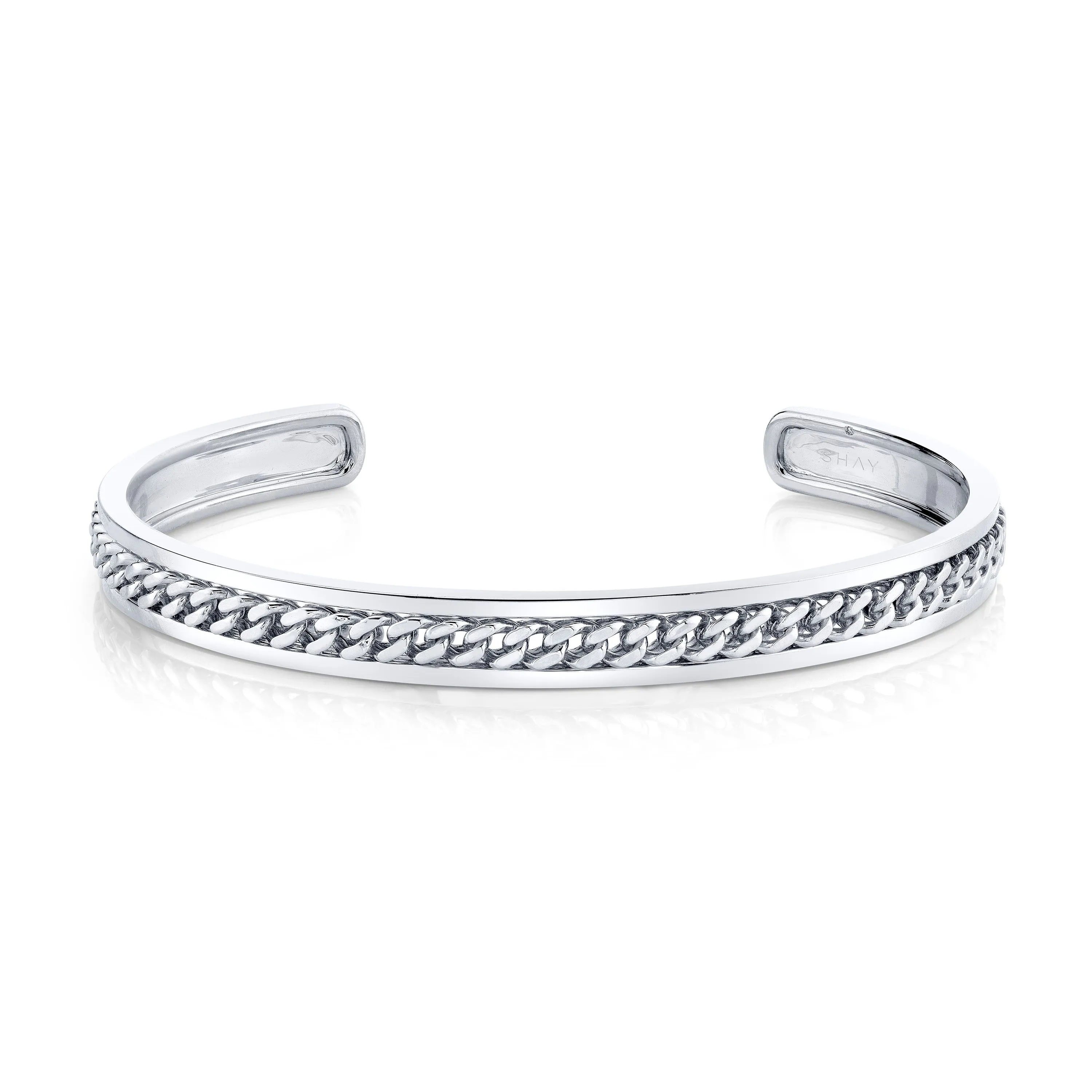 MEN'S SOLID GOLD LINK LINED BANGLE