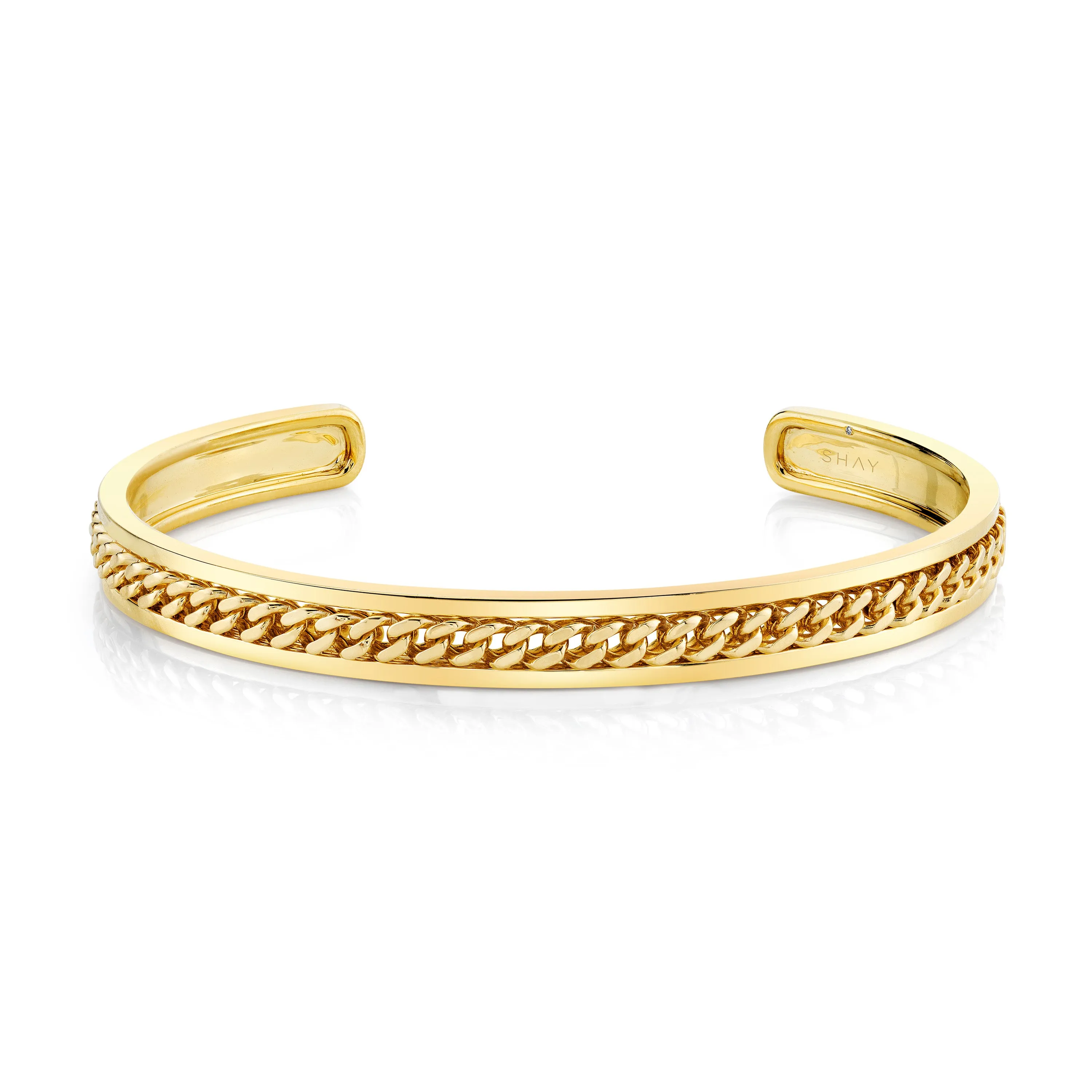 MEN'S SOLID GOLD LINK LINED BANGLE