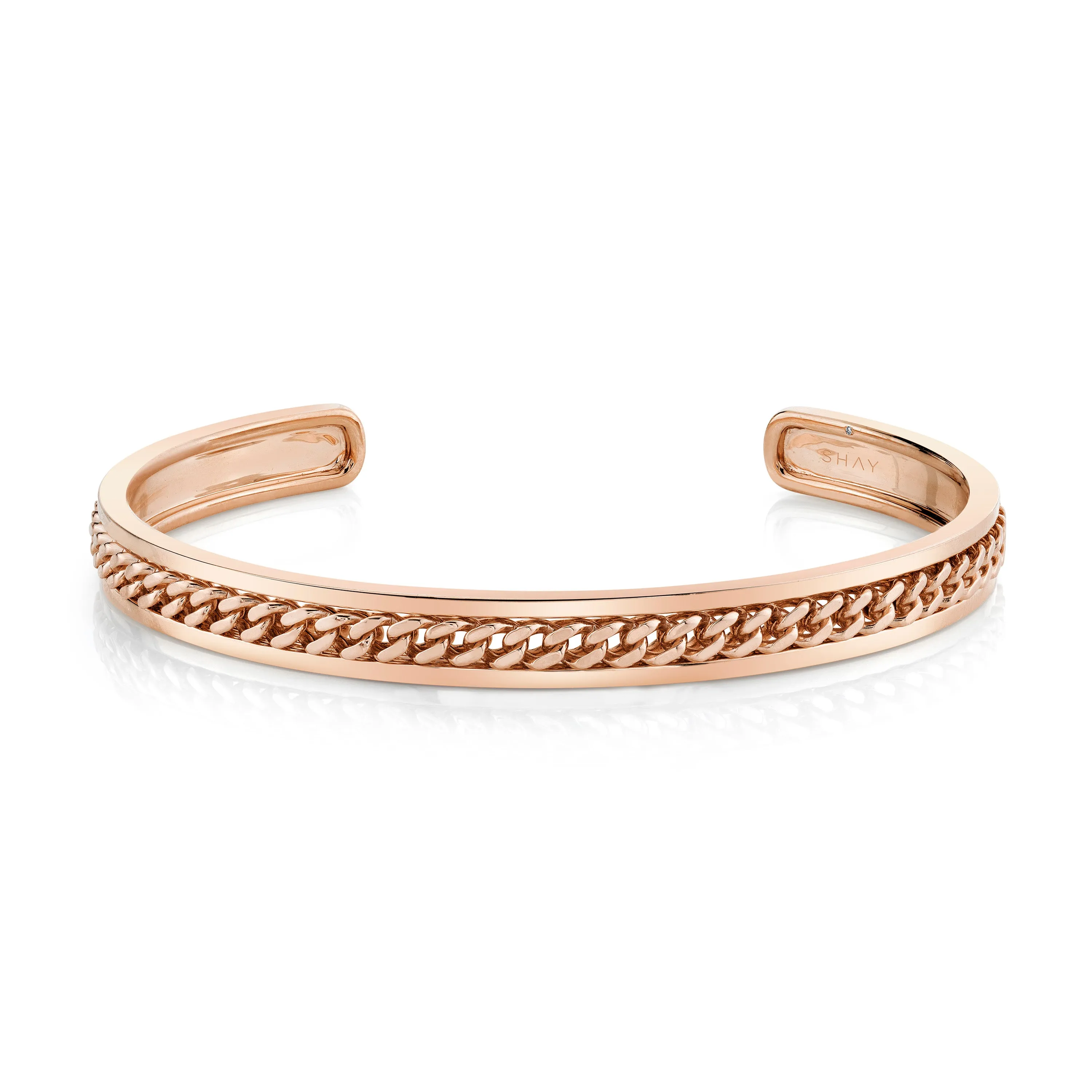 MEN'S SOLID GOLD LINK LINED BANGLE