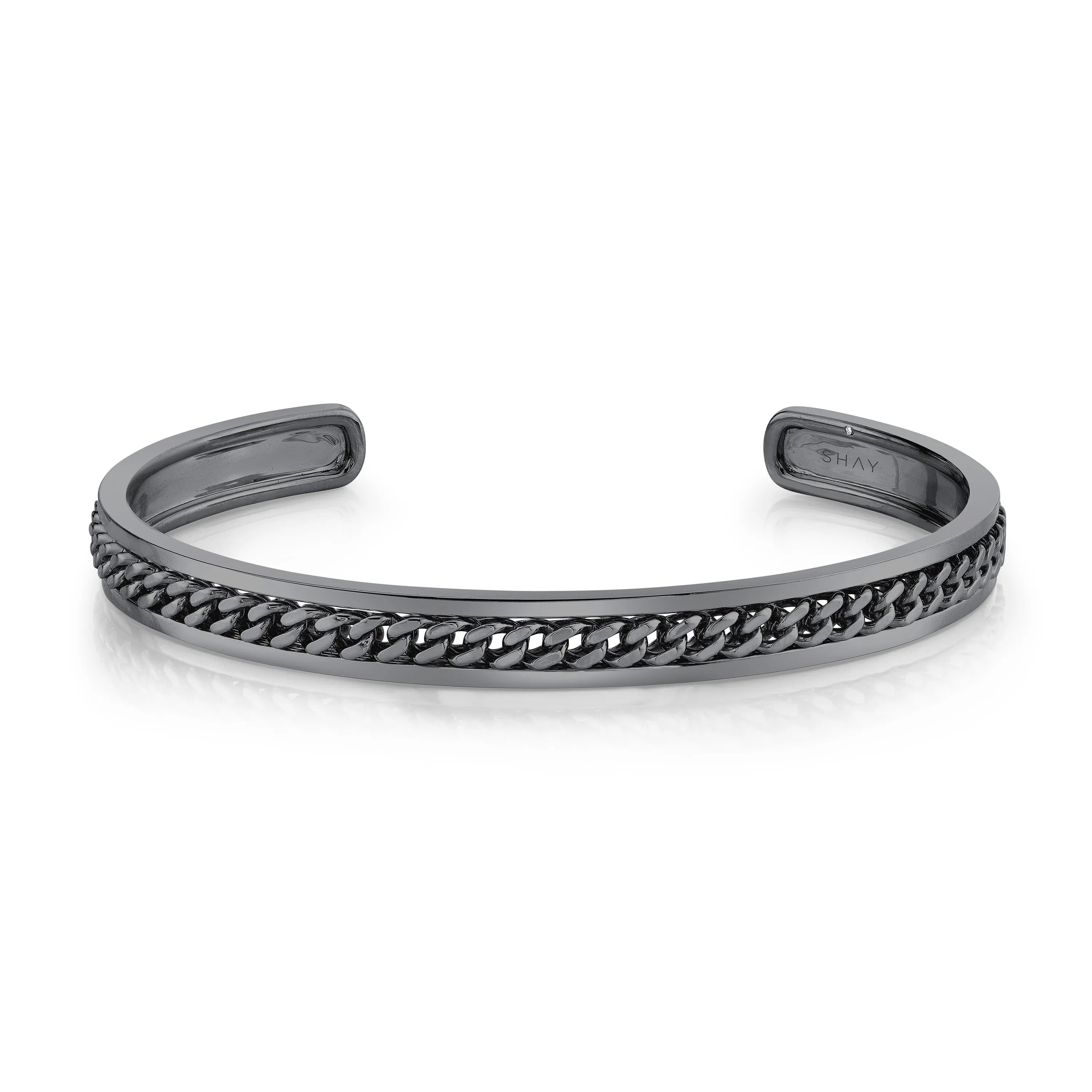 MEN'S SOLID GOLD LINK LINED BANGLE