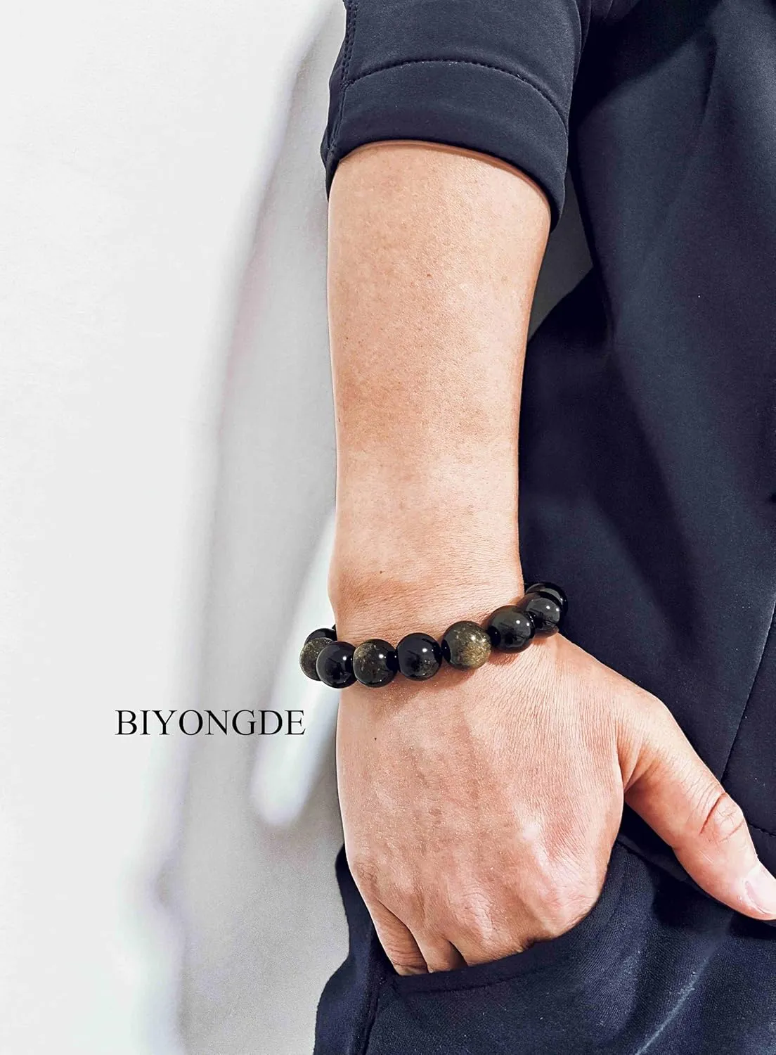 Mens Tiger Eye Stone Beaded Bracelet, Large 14mm Natural Gemstone Beads Bracelet,Stretchable Chunky and Manly looking