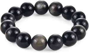 Mens Tiger Eye Stone Beaded Bracelet, Large 14mm Natural Gemstone Beads Bracelet,Stretchable Chunky and Manly looking