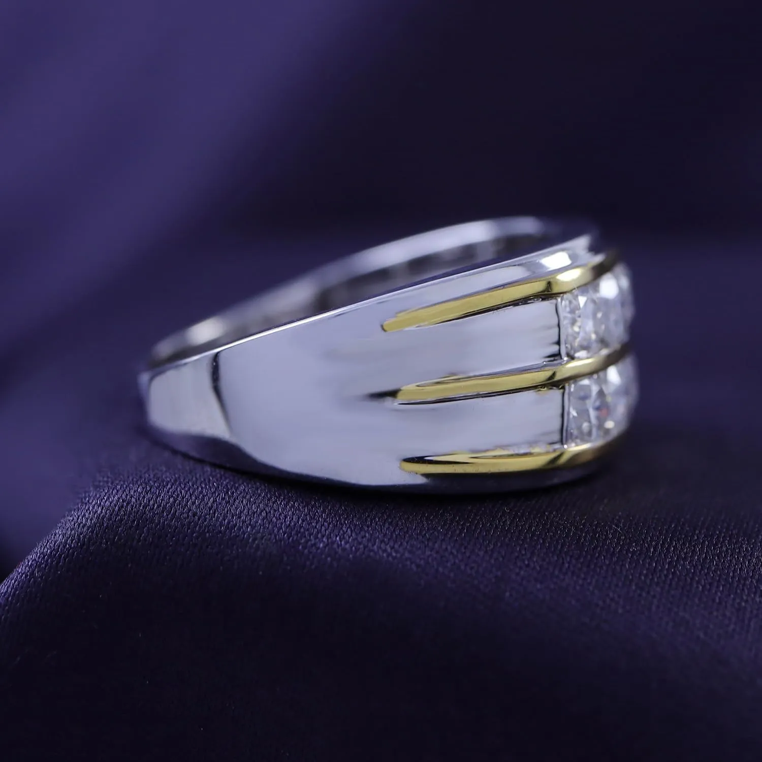Men's Wedding Band Rings | 925 Sterling Silver Princess Cut Moissanite & Lab Grown Diamond Men's Religious Two Tone Double Row Crossover Channel Set Half Eternity Band 3 Stone Promise Ring For Him