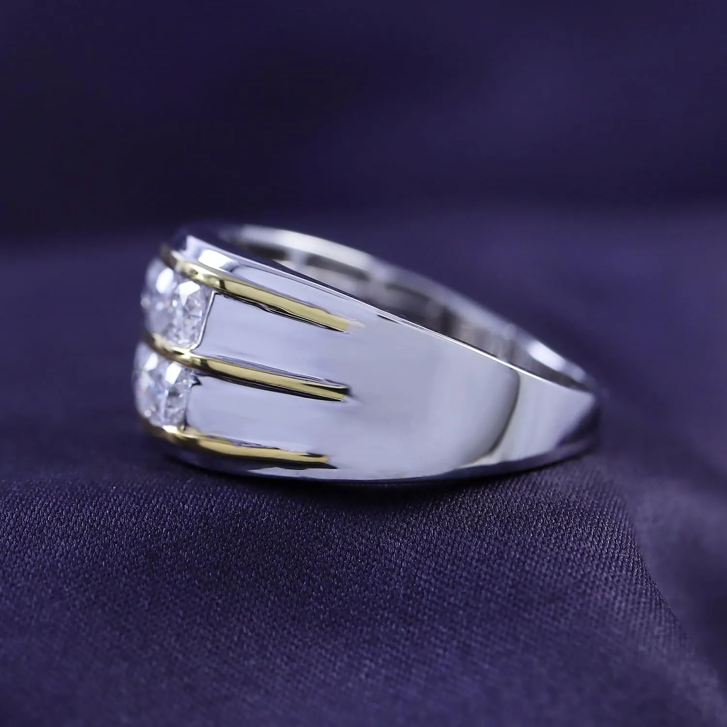 Men's Wedding Band Rings | 925 Sterling Silver Princess Cut Moissanite & Lab Grown Diamond Men's Religious Two Tone Double Row Crossover Channel Set Half Eternity Band 3 Stone Promise Ring For Him