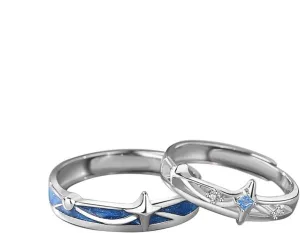 Meteor Shower Matching Rings for Couples 925 Sterling Silver Crystal Cubic Zirconia Starry Sky Lucky Star Engagement Wedding Ring Adjustable Ring Set Promise Ring for Her (Men's)