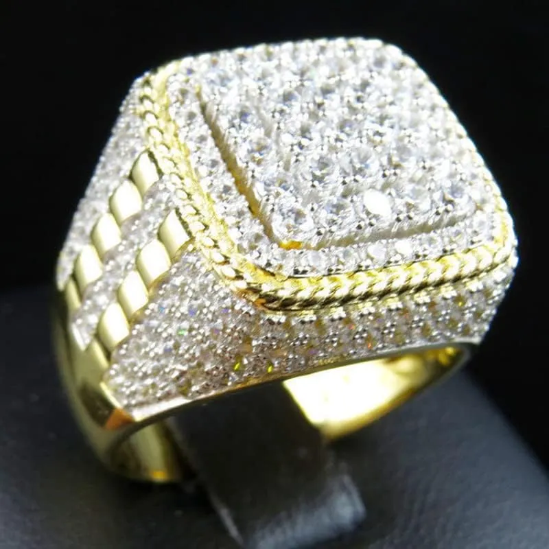 Metmejiao 18K Gold Plated Bling Ring Simulated Diamond Iced Out Ring CZ Punky Rappers Ring Star Dollar Sign Hip Hop Ring for Men Simulated Diamond Band Micropave Bling Ring for Women 7