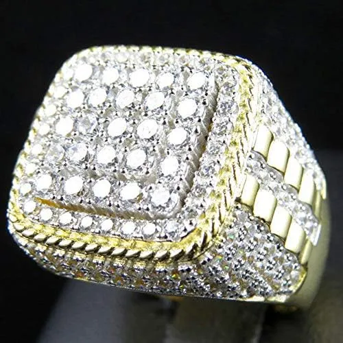 Metmejiao 18K Gold Plated Bling Ring Simulated Diamond Iced Out Ring CZ Punky Rappers Ring Star Dollar Sign Hip Hop Ring for Men Simulated Diamond Band Micropave Bling Ring for Women 7