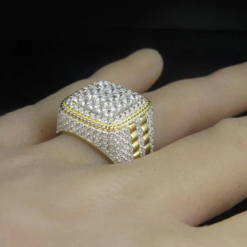 Metmejiao 18K Gold Plated Bling Ring Simulated Diamond Iced Out Ring CZ Punky Rappers Ring Star Dollar Sign Hip Hop Ring for Men Simulated Diamond Band Micropave Bling Ring for Women 7