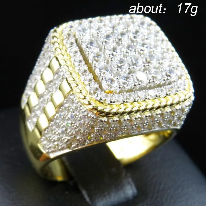 Metmejiao 18K Gold Plated Bling Ring Simulated Diamond Iced Out Ring CZ Punky Rappers Ring Star Dollar Sign Hip Hop Ring for Men Simulated Diamond Band Micropave Bling Ring for Women 7