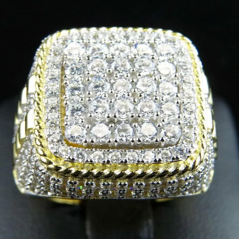 Metmejiao 18K Gold Plated Bling Ring Simulated Diamond Iced Out Ring CZ Punky Rappers Ring Star Dollar Sign Hip Hop Ring for Men Simulated Diamond Band Micropave Bling Ring for Women 7