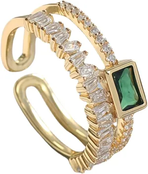 Mettclasi Women's 14K Gold Plated Stackable Ring Crystal Inlaid Dainty Trendy Cute Adjustable Open Twist Rings Jewelry Gifts