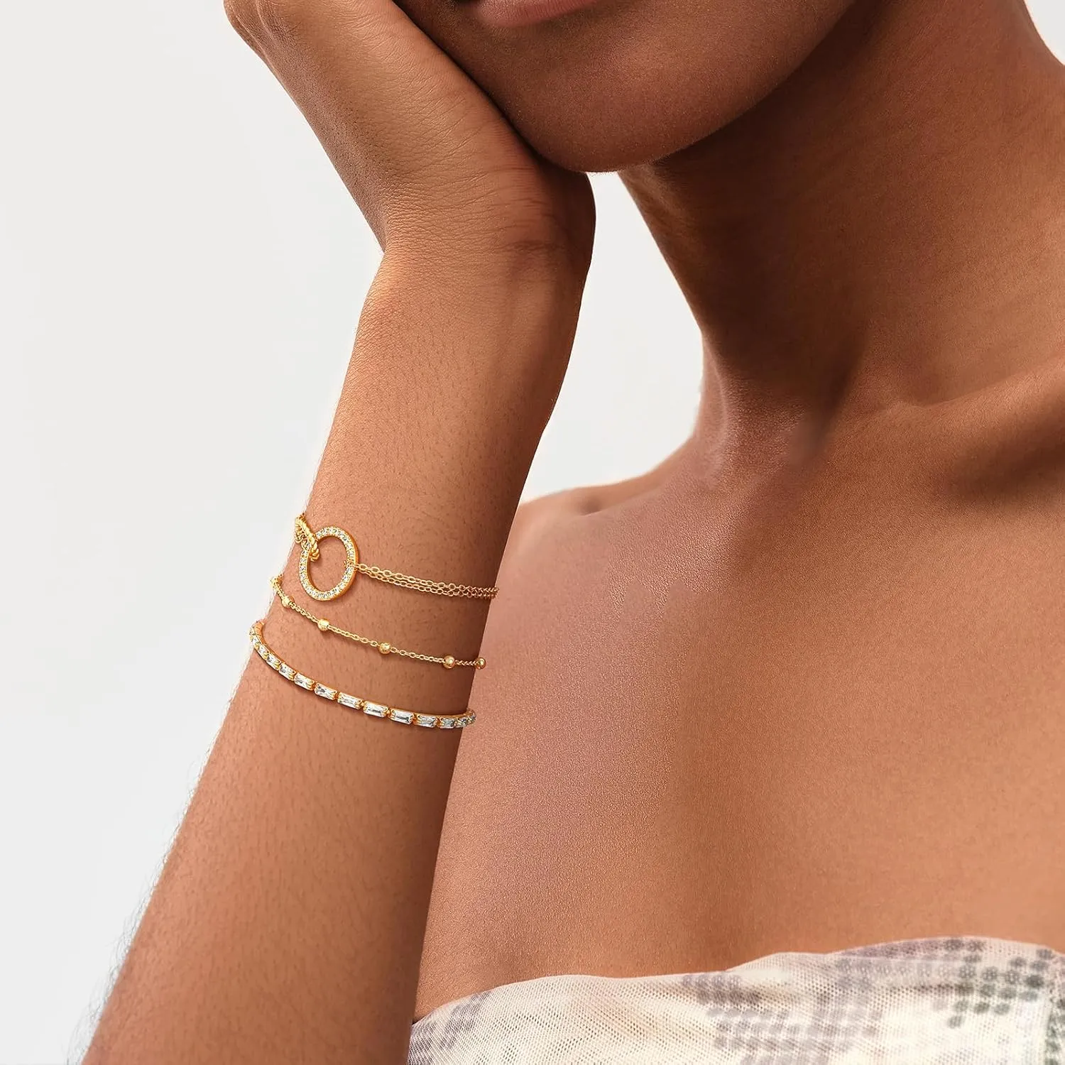 MEVECCO Women Gold Chain Bracelet, 18K Gold Plated Karma Adjustable Layered Bracelet Delicate Minimalist Handmade Bracelet for Women Jewelry