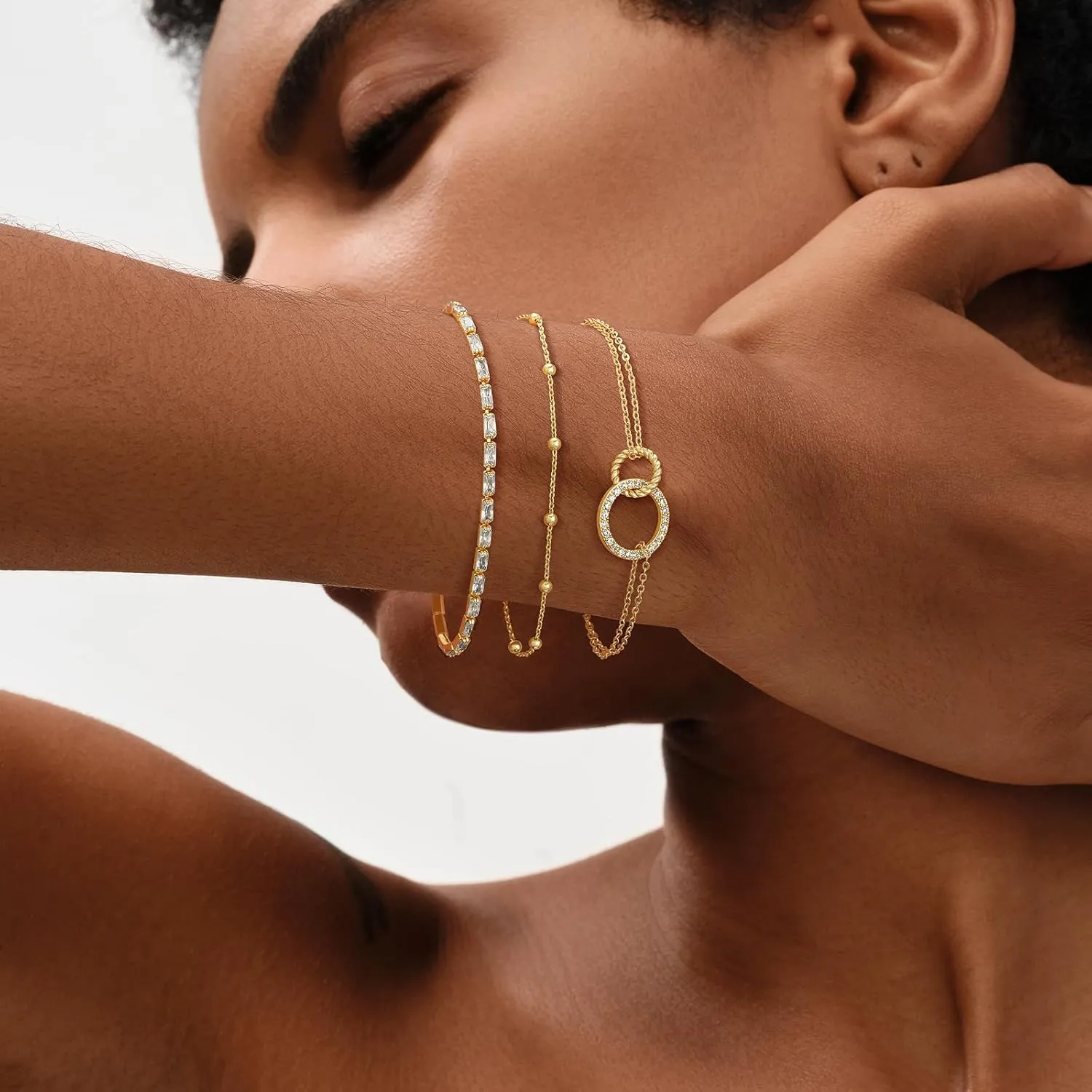 MEVECCO Women Gold Chain Bracelet, 18K Gold Plated Karma Adjustable Layered Bracelet Delicate Minimalist Handmade Bracelet for Women Jewelry