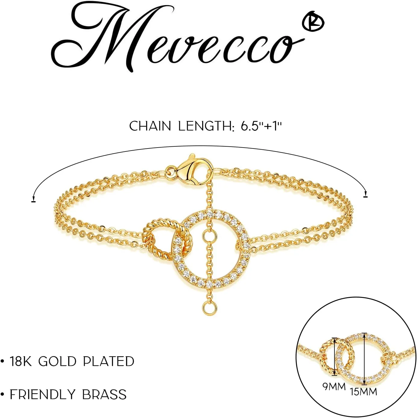 MEVECCO Women Gold Chain Bracelet, 18K Gold Plated Karma Adjustable Layered Bracelet Delicate Minimalist Handmade Bracelet for Women Jewelry