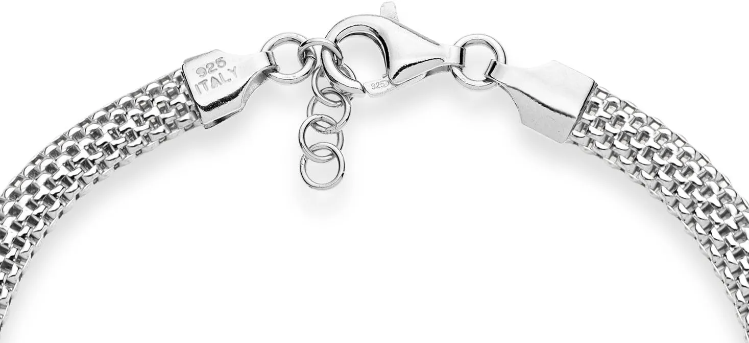 Miabella 925 Sterling Silver Italian 5mm Mesh Link Chain Bracelet for Women, Made in Italy