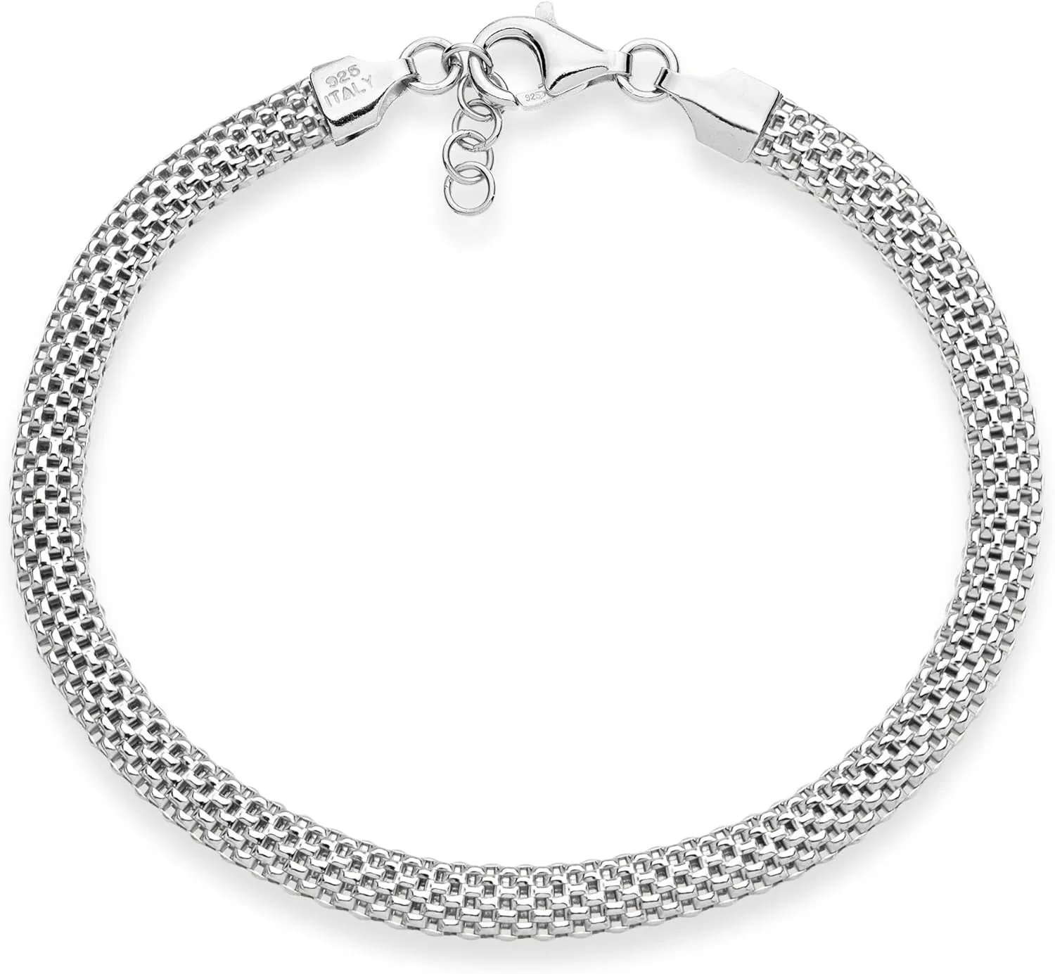 Miabella 925 Sterling Silver Italian 5mm Mesh Link Chain Bracelet for Women, Made in Italy