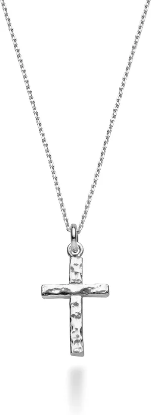 Miabella 925 Sterling Silver Italian Hammered Cross Pendant Chain Necklace 18 Inch Made in Italy