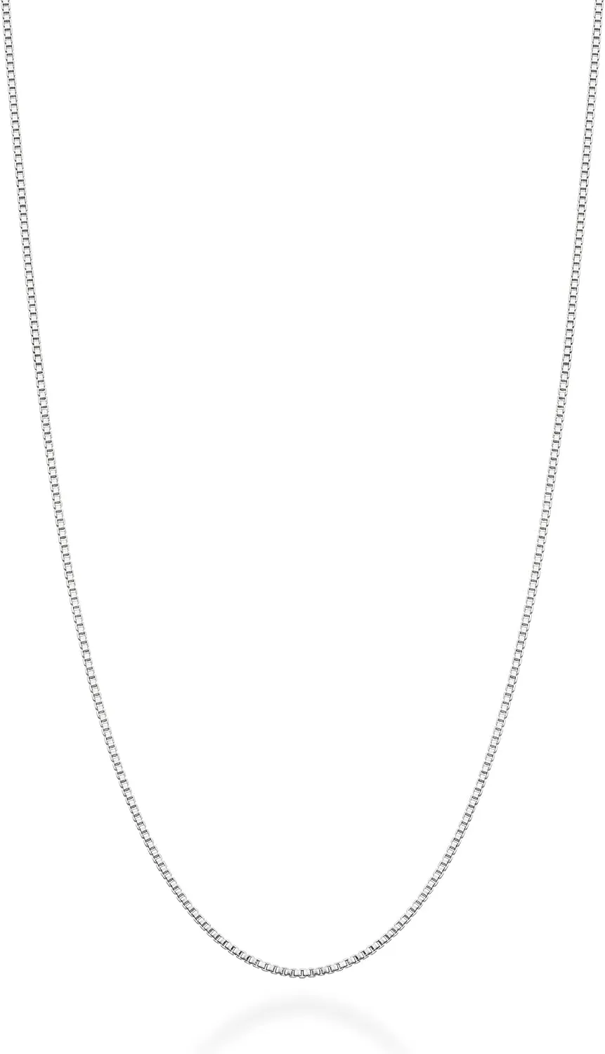 Miabella Italian Sterling Silver or 18K Gold Plated Silver Thin 1mm Box Chain Necklace for Women, Made in Italy