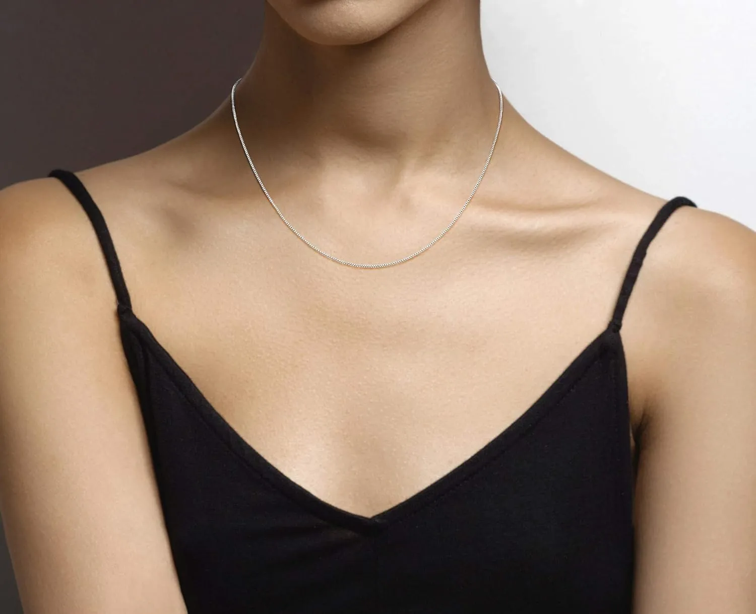 Miabella Italian Sterling Silver or 18K Gold Plated Silver Thin 1mm Box Chain Necklace for Women, Made in Italy