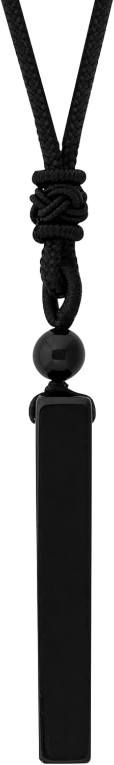 MINACHI Black Obsidian Geometric Vertical Bar Pendant Necklace with Braided Cord, Spiritual Protection Healing Jewelry Gift for Men and Women